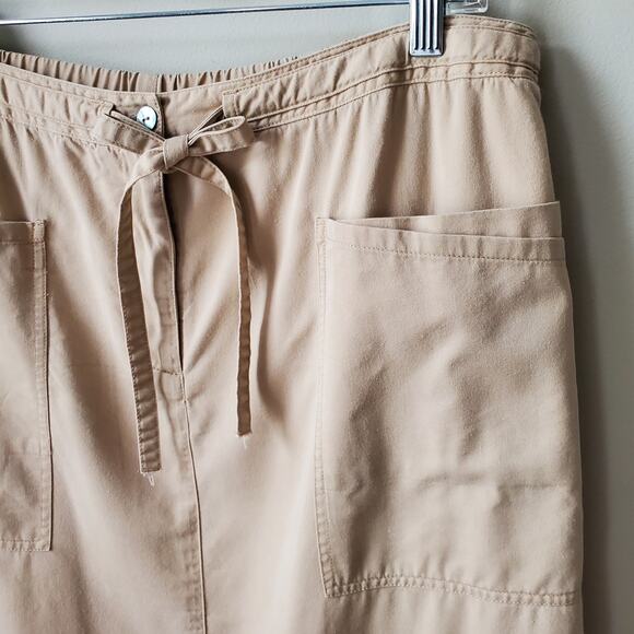 80s Orvis Tan Midi A Line Skirt L Tencel Neutral Preppy Career Granola Modest - Picture 2 of 9